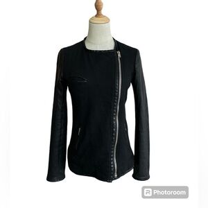 IRO Woman’s Leather and Cotton Linen Blend Black Zippered Biker Jacket Size 0